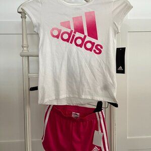 BNWT adidas bright pink 2 Piece shorts tee set (6X)